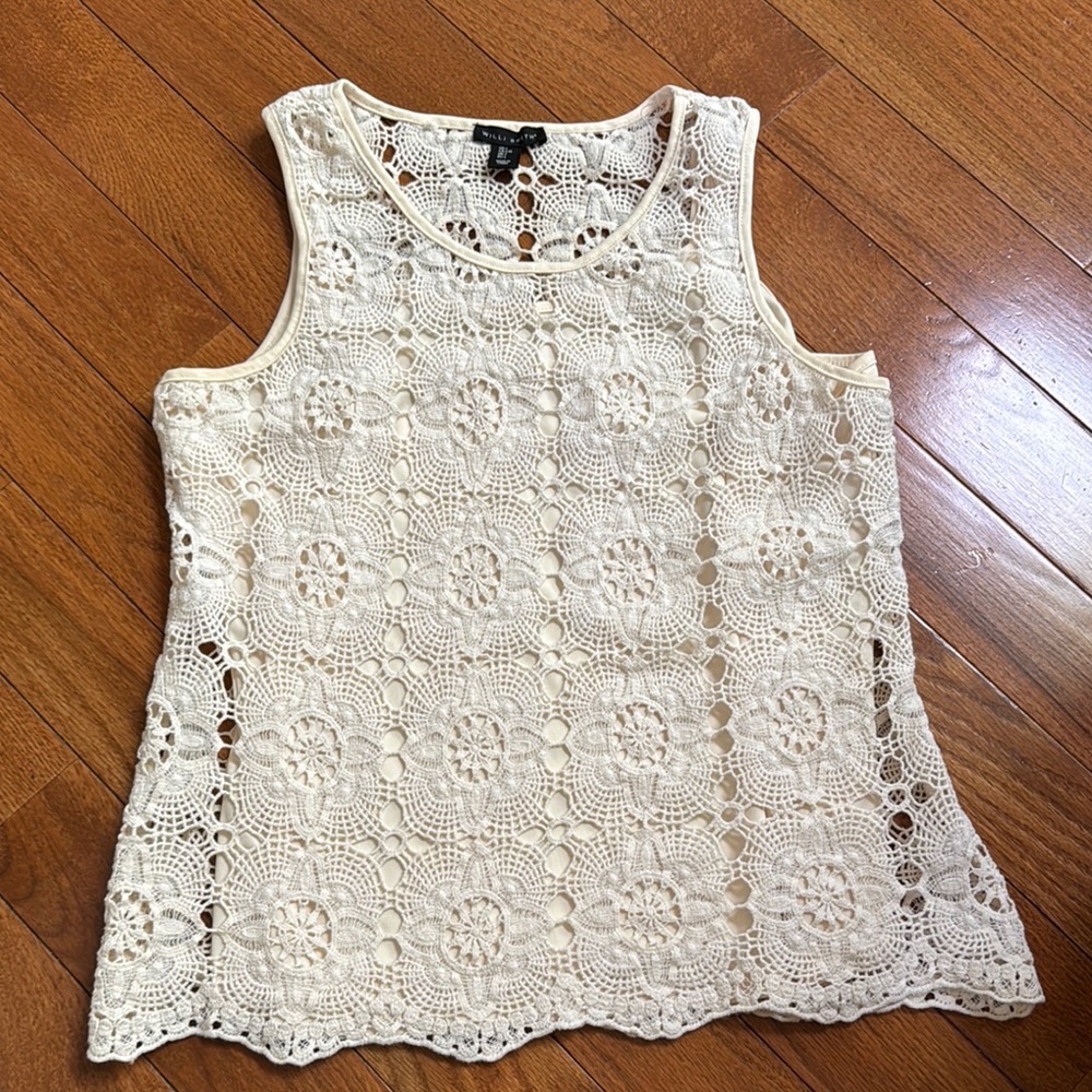 Willi Smith White Crocheted Embellished Tank Top